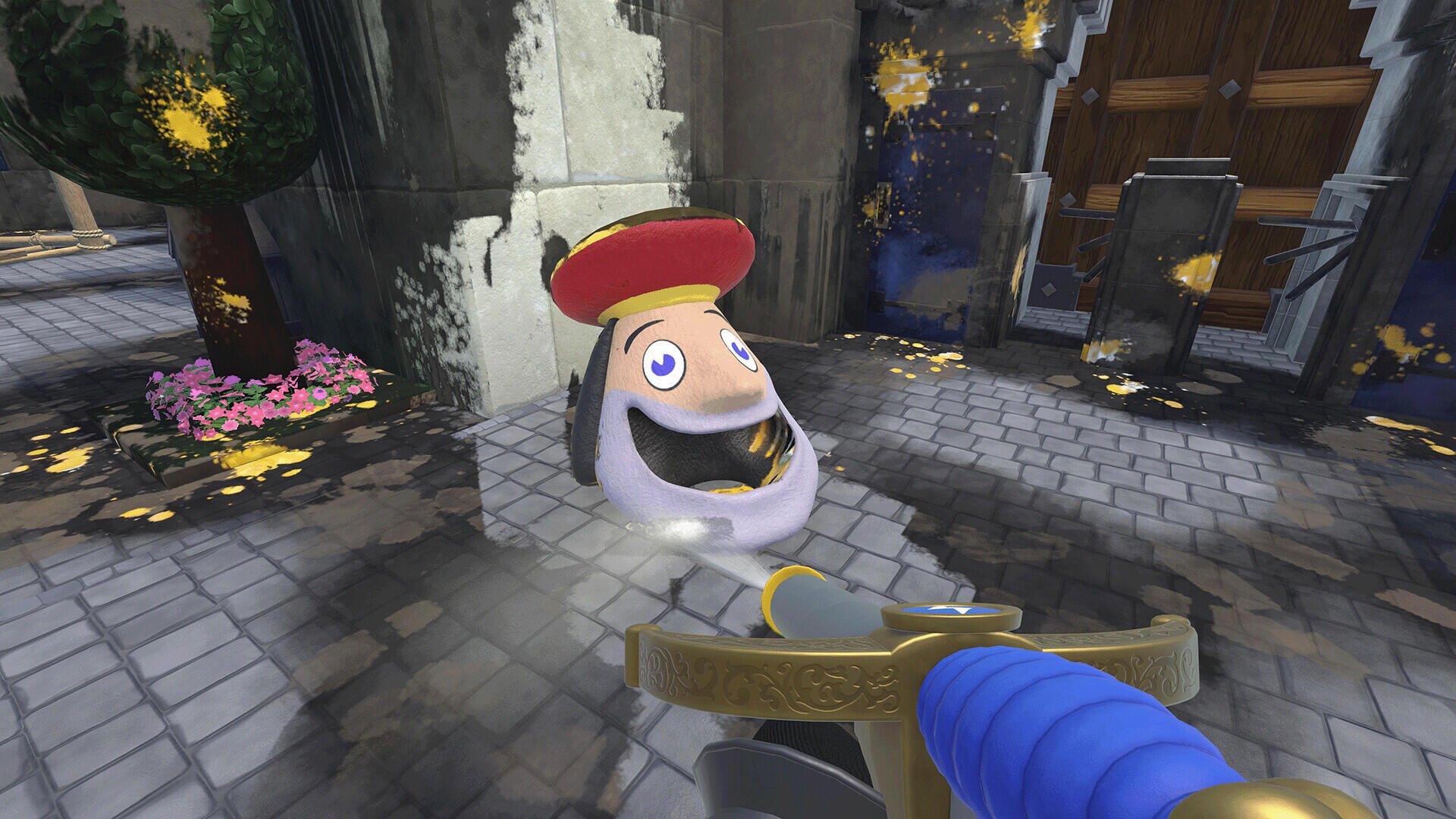 An HD desktop wallpaper featuring a scene from PowerWash Simulator's Shrek Special Pack, showcasing a whimsical character with a playful expression amidst a cleaning adventure.