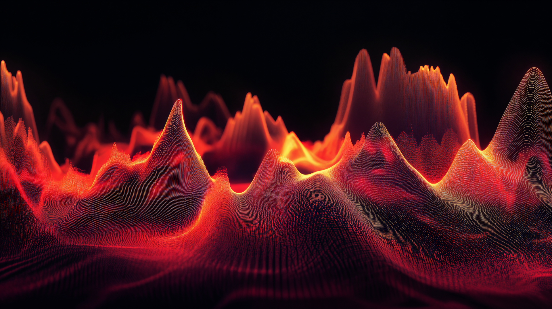 A vibrant waveform in shades of red and orange against a black background, designed as a 4K Ultra HD PC desktop wallpaper and background.