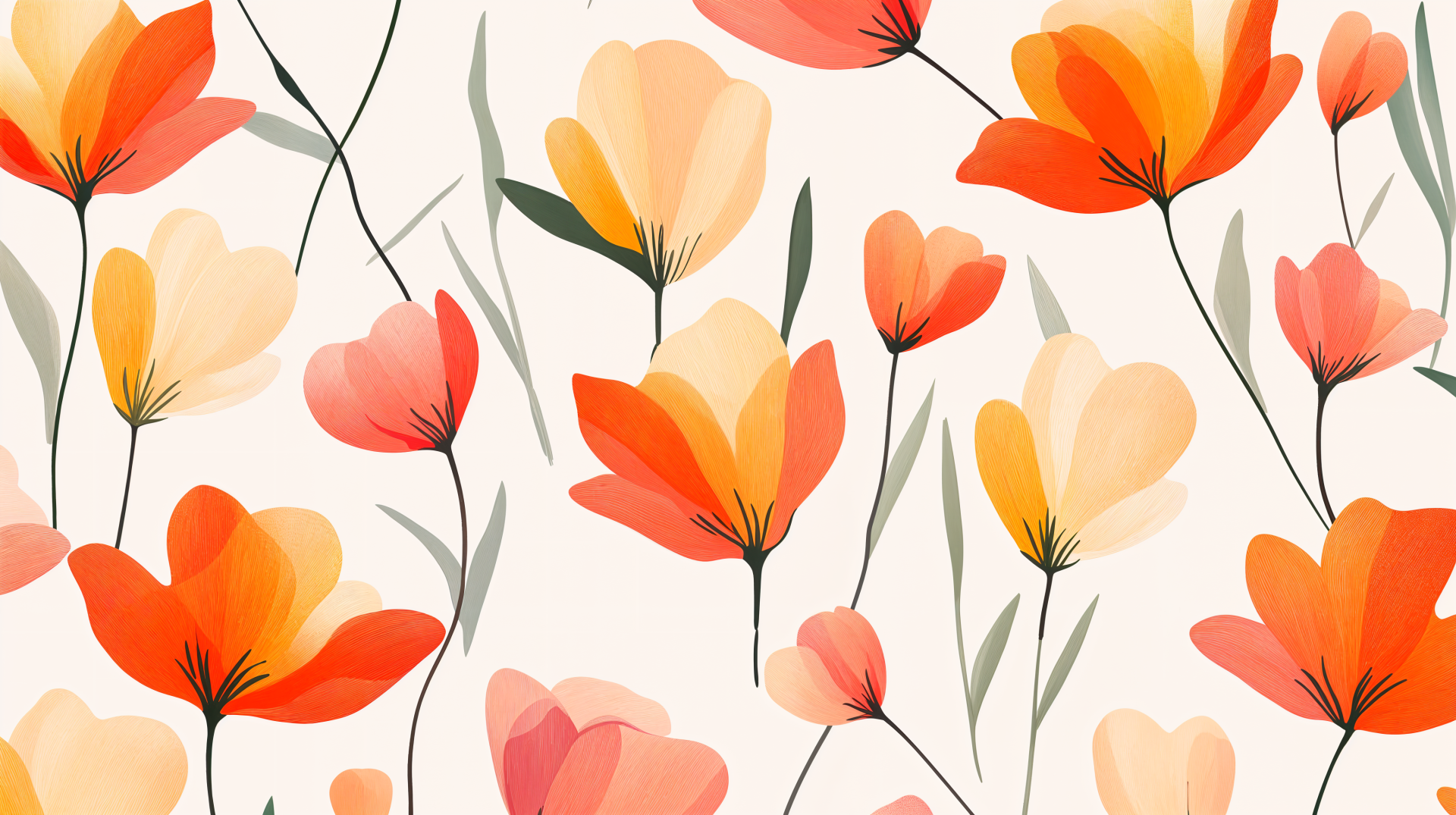 A vibrant floral pattern featuring orange and yellow flowers on a soft background, showcased in a 4K Ultra HD desktop wallpaper.