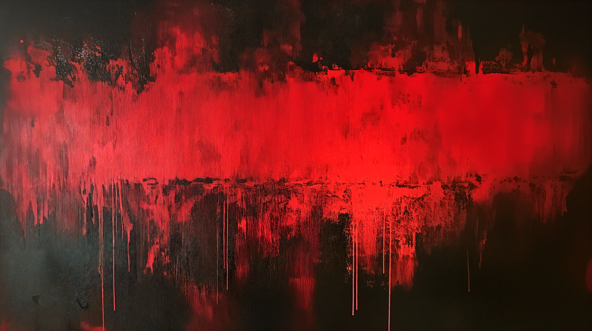A striking 4K Ultra HD PC desktop wallpaper featuring bold red and black contrasts, showcasing a dramatic abstract design with textured splashes and drips.
