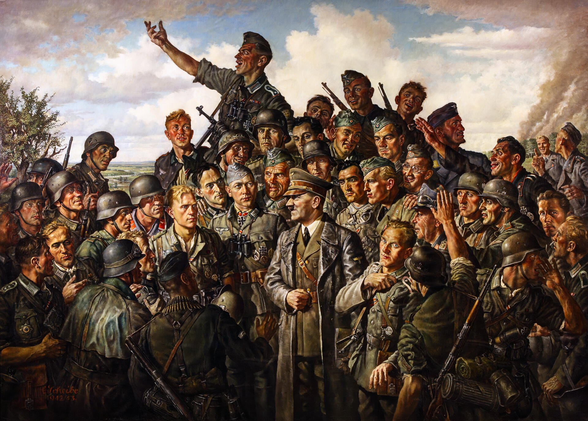 Download Oil Painting World War II Propaganda HD Wallpaper by Emil Scheibe