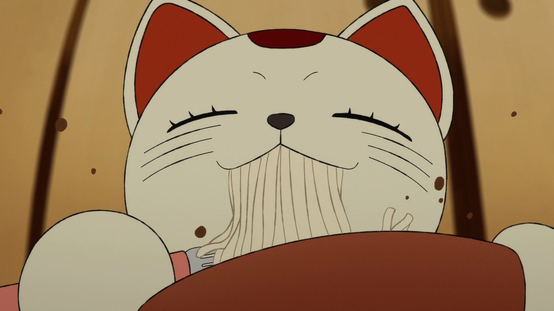 HD anime desktop wallpaper featuring Turbo Granny from Dandadan with a close-up of a content cat character.