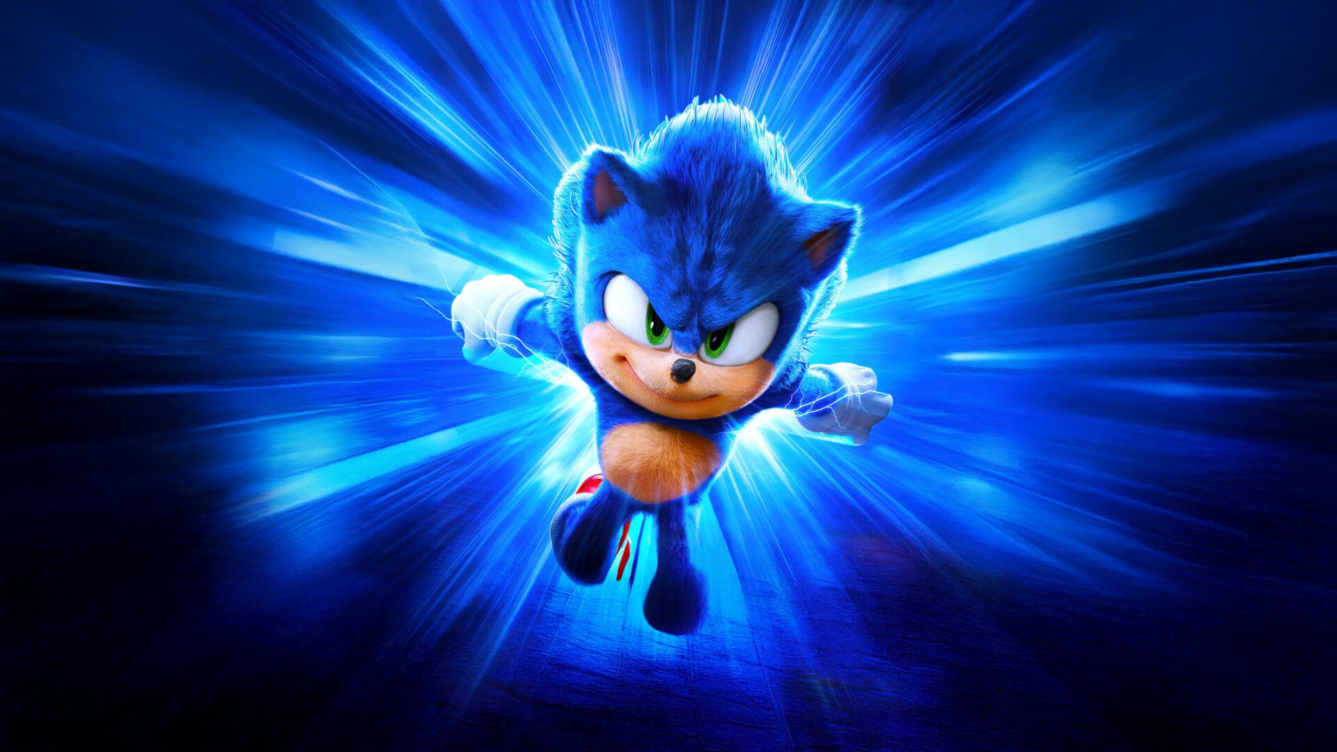 Sonic the Hedgehog 3 in dynamic motion with vibrant blue energy bursts, rendered in 8K Ultra HD for a stunning PC desktop wallpaper background.
