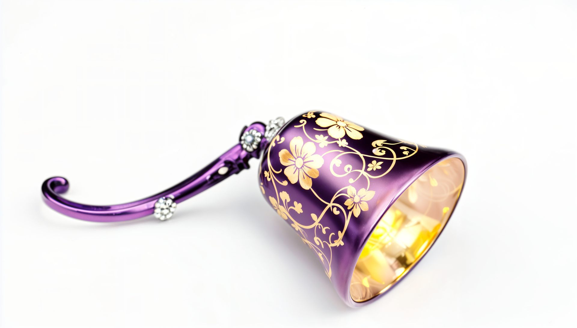 A beautifully designed purple bell with floral patterns, set against a clean background, captured in stunning 4K Ultra HD for a captivating PC desktop wallpaper.