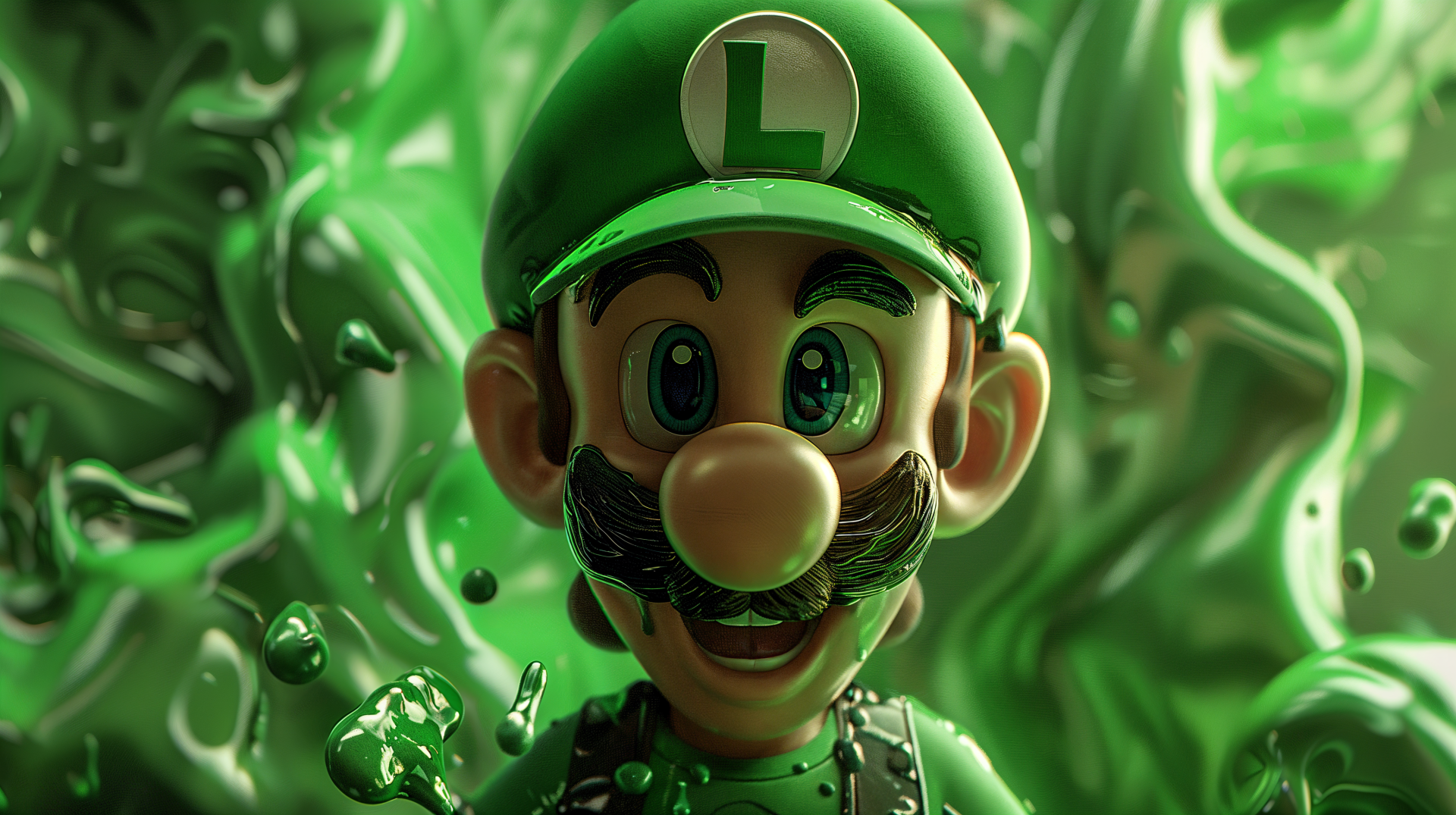 A vibrant 4K Ultra HD desktop wallpaper featuring Luigi, depicted with a bright green background and playful details, bringing a lively charm to any PC screen.