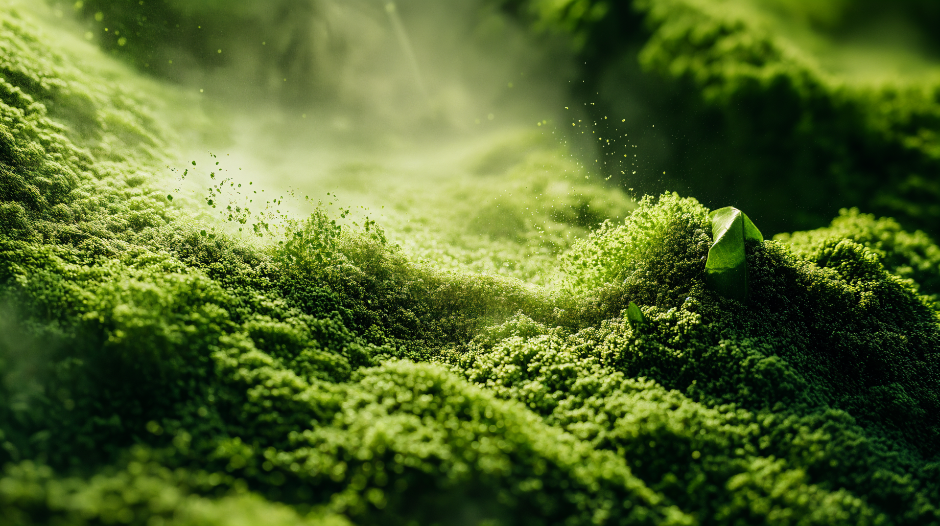 A close-up view of vibrant green matcha leaves, showcasing their texture and richness, serves as a beautiful 4K Ultra HD desktop wallpaper and background.