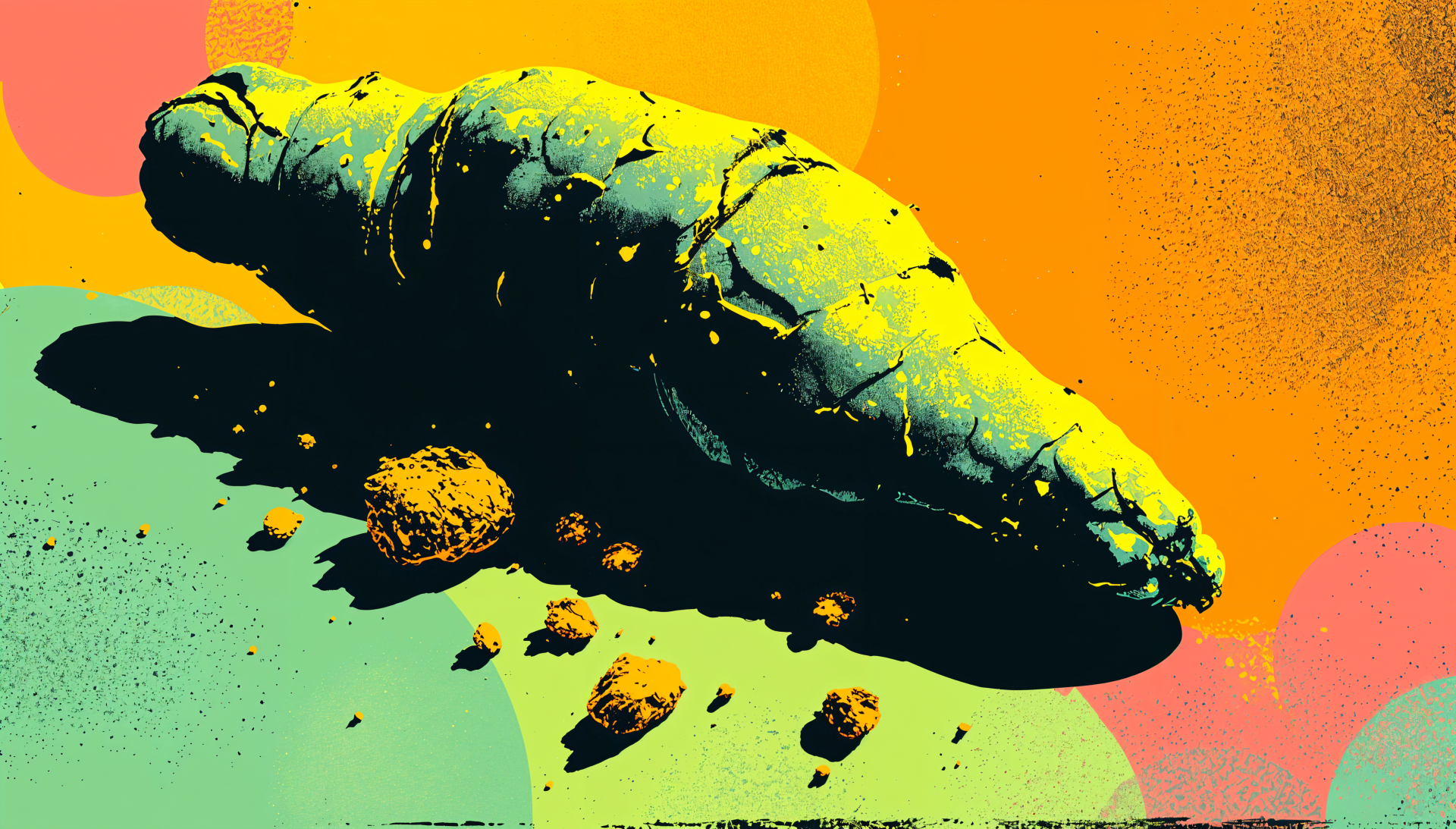 A vibrant 4K Ultra HD wallpaper showcasing a turmeric root in a dynamic, colorful setting, highlighting its unique shape and texture against a bright background.