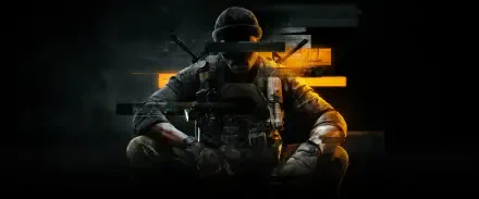HD PC desktop wallpaper featuring a soldier from the video game Call of Duty: Black Ops 6, with dark tones and orange digital glitch effects.