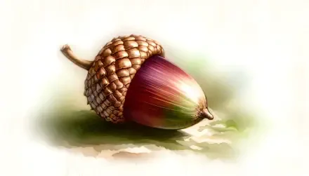 A vibrant acorn rests on a softly blurred background, captured in rich detail, showcasing its glossy texture and intricate cap. This image serves as a stunning 4K Ultra HD desktop wallpaper.