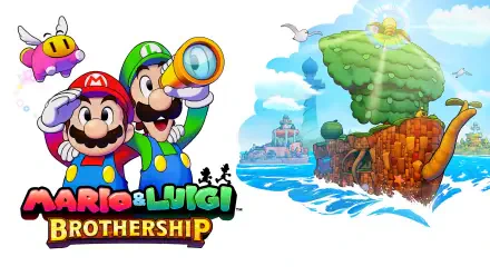 A vibrant HD wallpaper featuring characters from Mario & Luigi: Brotherhood, showcasing Mario and Luigi exploring a colorful island landscape.