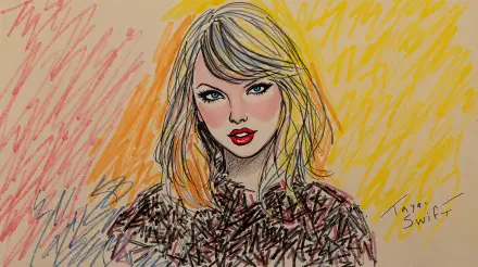 A vibrant 4K Ultra HD desktop wallpaper featuring an artistic illustration of Taylor Swift, showcasing her signature look with a colorful background.
