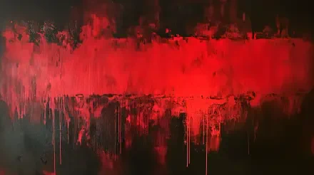 A striking 4K Ultra HD PC desktop wallpaper featuring bold red and black contrasts, showcasing a dramatic abstract design with textured splashes and drips.