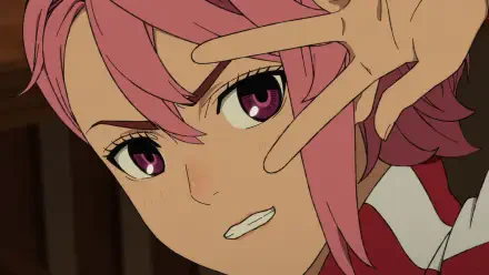 HD PC desktop wallpaper featuring Aira Shiratori from the anime Dandadan, showcasing her confident expression and vibrant pink hair.