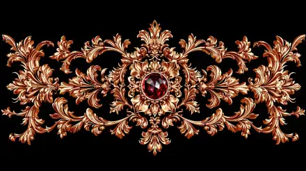 A lavish rose gold design featuring intricate floral patterns and a central jewel, set against a black background in stunning 4K Ultra HD quality.