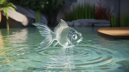 A tranquil scene featuring a shimmering goldfish swimming in clear water, surrounded by lush greenery, designed as a stunning 4K Ultra HD PC desktop wallpaper.