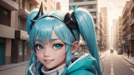 Anime anime girl demon blue hair HD Desktop Wallpaper | Background Image