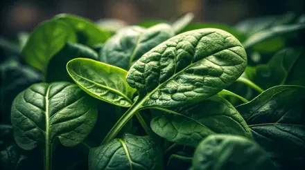 A close-up image of fresh spinach leaves, showcased in rich detail, creating a vibrant 4K Ultra HD desktop wallpaper and background.