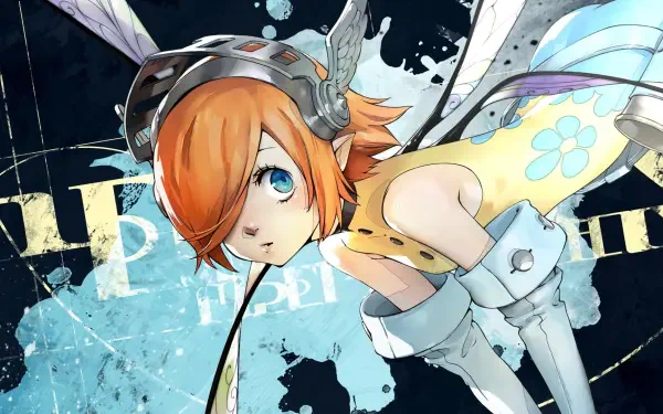 A vibrant HD wallpaper from the video game Metaphor: ReFantazio, featuring a whimsical character with orange hair and headphones against a dynamic background.