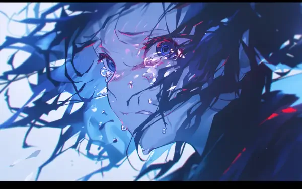 A visually striking anime illustration featuring a character with tears streaming down their face, conveying deep sadness. This 4K Ultra HD wallpaper showcases emotional depth and artistry.