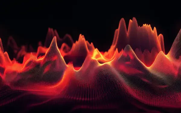 A vibrant waveform in shades of red and orange against a black background, designed as a 4K Ultra HD PC desktop wallpaper and background.