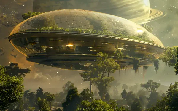 Sci Fi Floating City futuristic spaceship nature HD Desktop Wallpaper | Background Image