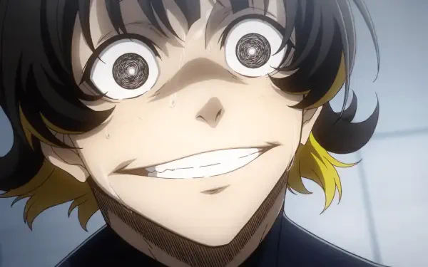 A vibrant HD desktop wallpaper featuring Bachira Meguru from the anime Blue Lock, showcasing his expressive smile and distinctive hairstyle against a dynamic backdrop.