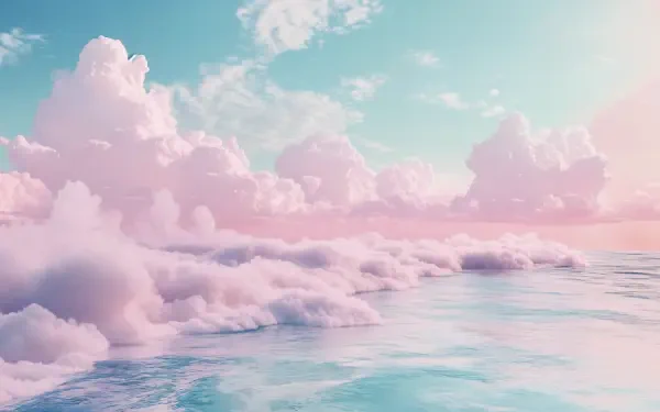 A serene pastel aesthetic image featuring fluffy clouds floating above a tranquil sea, captured in stunning 4K Ultra HD for a captivating desktop wallpaper.