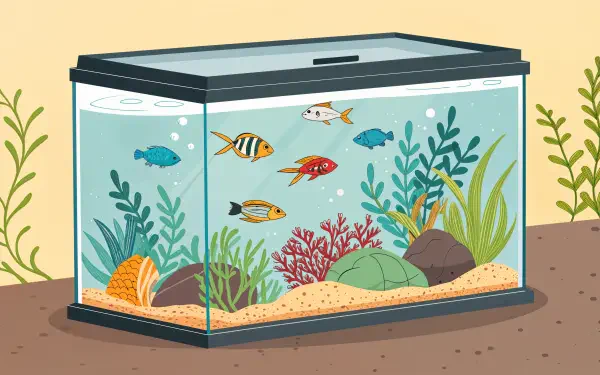 A vibrant fish tank filled with colorful fish, lush green plants, and decorative rocks, rendered in 4K Ultra HD for an immersive desktop wallpaper experience.
