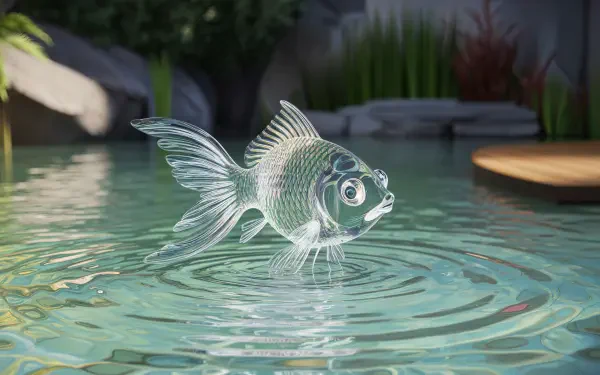 A tranquil scene featuring a shimmering goldfish swimming in clear water, surrounded by lush greenery, designed as a stunning 4K Ultra HD PC desktop wallpaper.