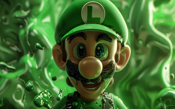 A vibrant 4K Ultra HD desktop wallpaper featuring Luigi, depicted with a bright green background and playful details, bringing a lively charm to any PC screen.