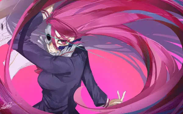 4K Ultra HD anime wallpaper of Aira Shiratori from Dandadan, featuring dynamic motion and vibrant pink hues in a striking action pose.