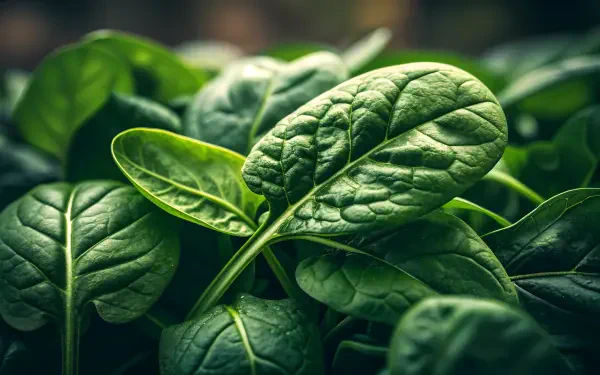 A close-up image of fresh spinach leaves, showcased in rich detail, creating a vibrant 4K Ultra HD desktop wallpaper and background.