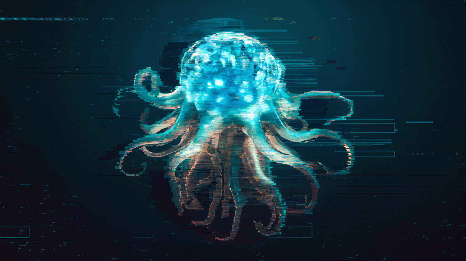 A glowing bioluminescent deep sea jellyfish with tentacles floats gracefully in the dark ocean, captured in vibrant 4K Ultra HD marine life detail.