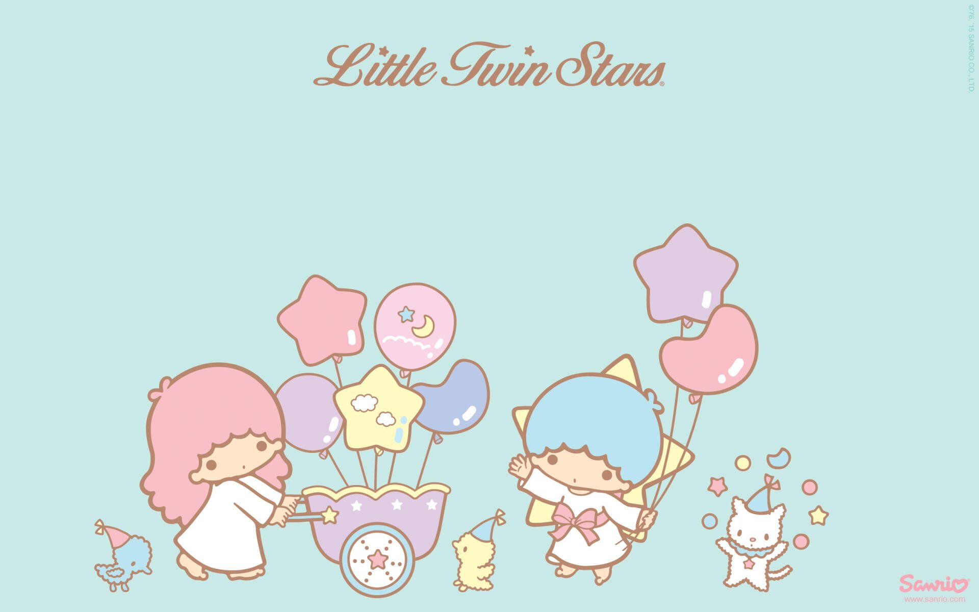 A charming HD wallpaper featuring the Little Twin Stars from Sanrio, showcasing the characters with colorful balloons and playful designs against a soft pastel background.