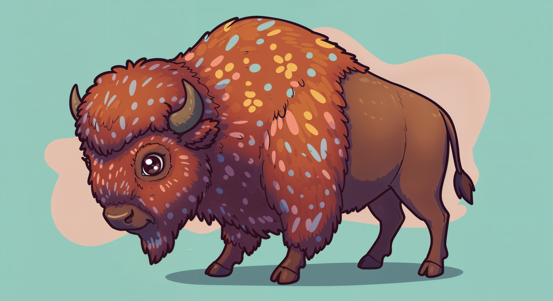 Illustration of an American bison with colorful floral patterns on its fur, designed as a 4K Ultra HD PC desktop wallpaper and background.