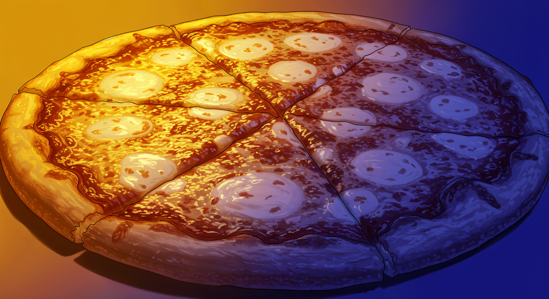 A delicious cheese pizza with a golden crust and melted cheese, depicted in vibrant colors, serves as an enticing 4K Ultra HD desktop wallpaper and background.
