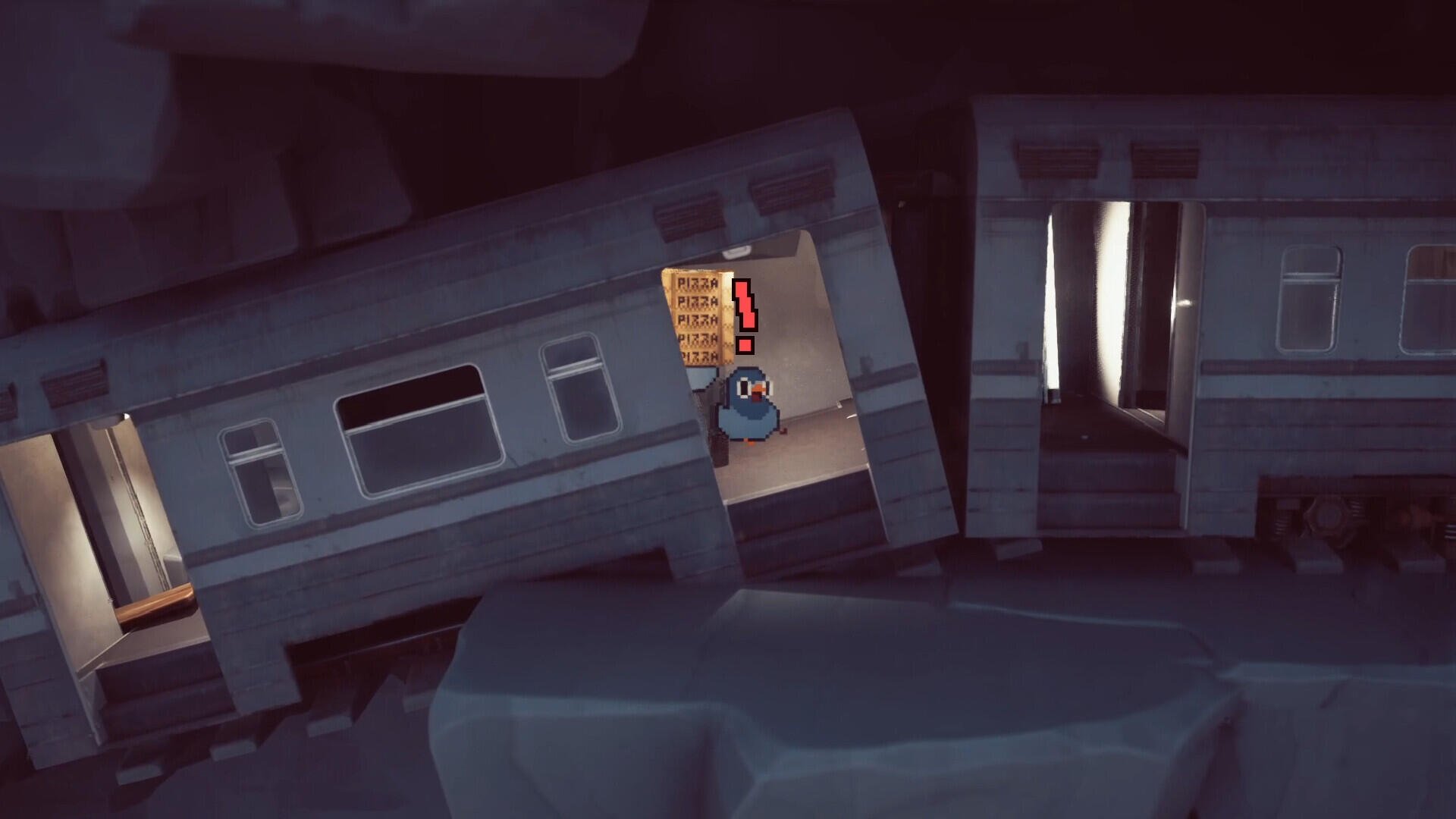 A quirky HD wallpaper from the video game GuGu Pizza: Delivering Pizza to the Space Station, featuring a humorous scenario where the delivery doesn't go as planned.