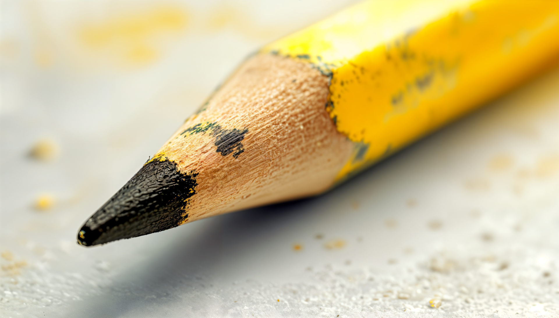 Close-up of a worn yellow pencil with a sharpened tip, on a textured surface, showcasing its details in a vibrant 4K Ultra HD wallpaper format.