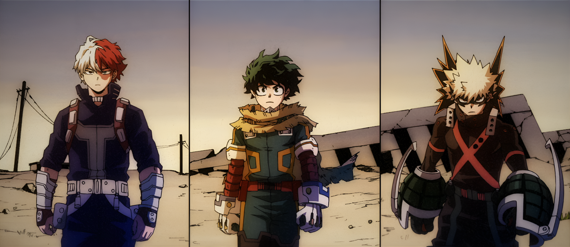 Download Anime My Hero Academia: You're Next Shoto Todoroki Izuku Midoriya Katsuki Bakugou HD Wallpaper