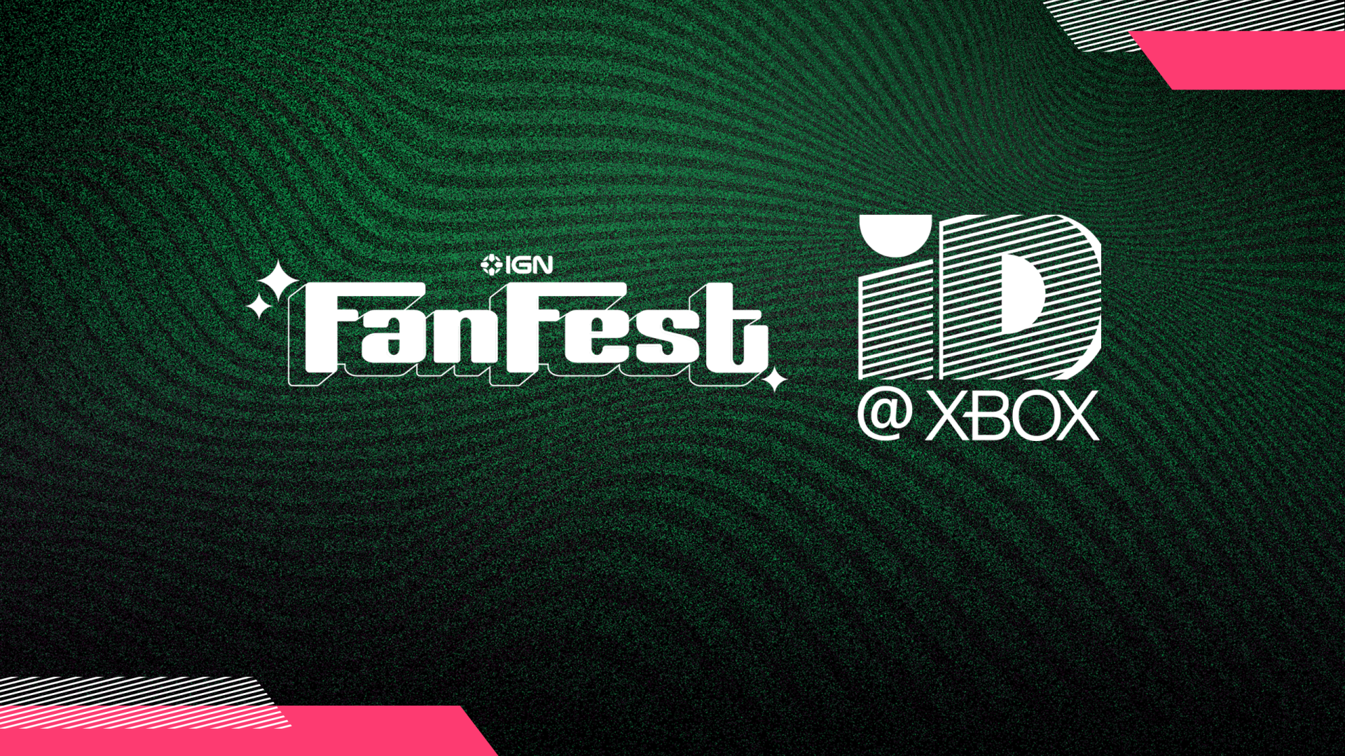 HD PC desktop wallpaper featuring the IGN Fan Fest and ID @ Xbox logos with a textured green background, highlighting video game and Xbox themes.