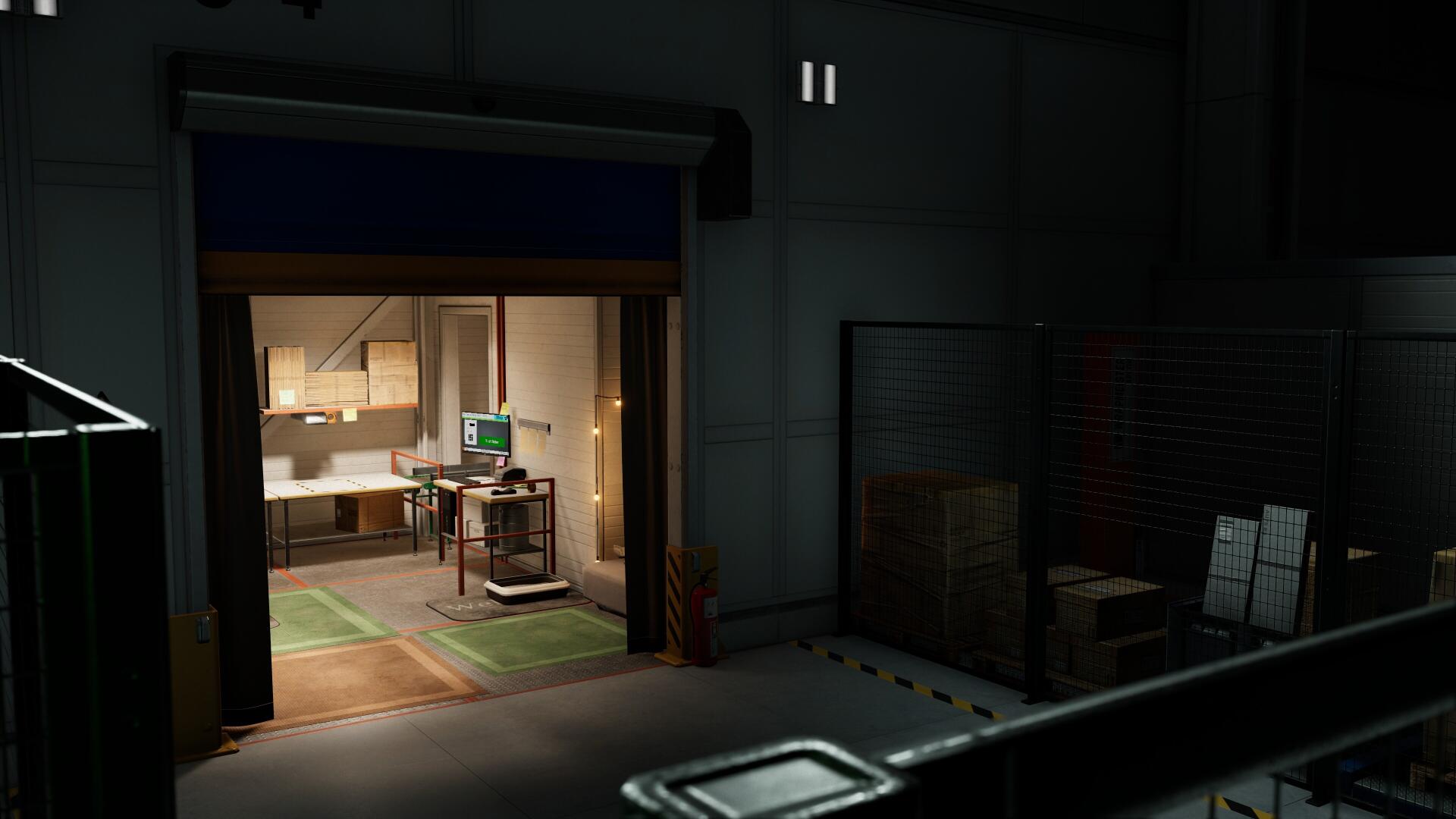 A detailed 4K Ultra HD wallpaper from the video game Order 13, featuring a dimly lit industrial space with a workstation and storage area, creating an immersive gaming atmosphere.