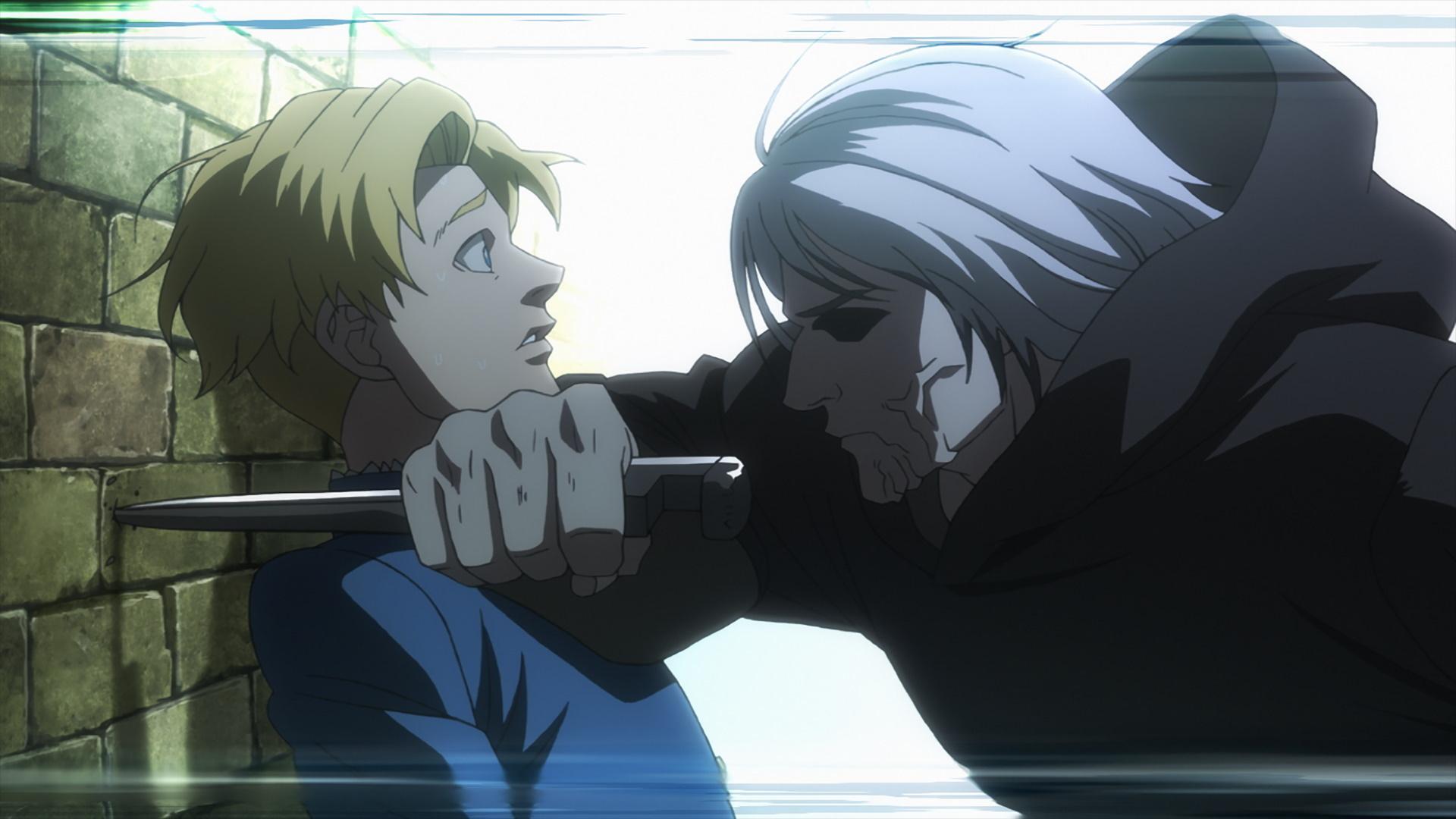 Anime scene from Orb: On the Movements of the Earth showing an intense confrontation, featured as an HD PC desktop wallpaper and background.