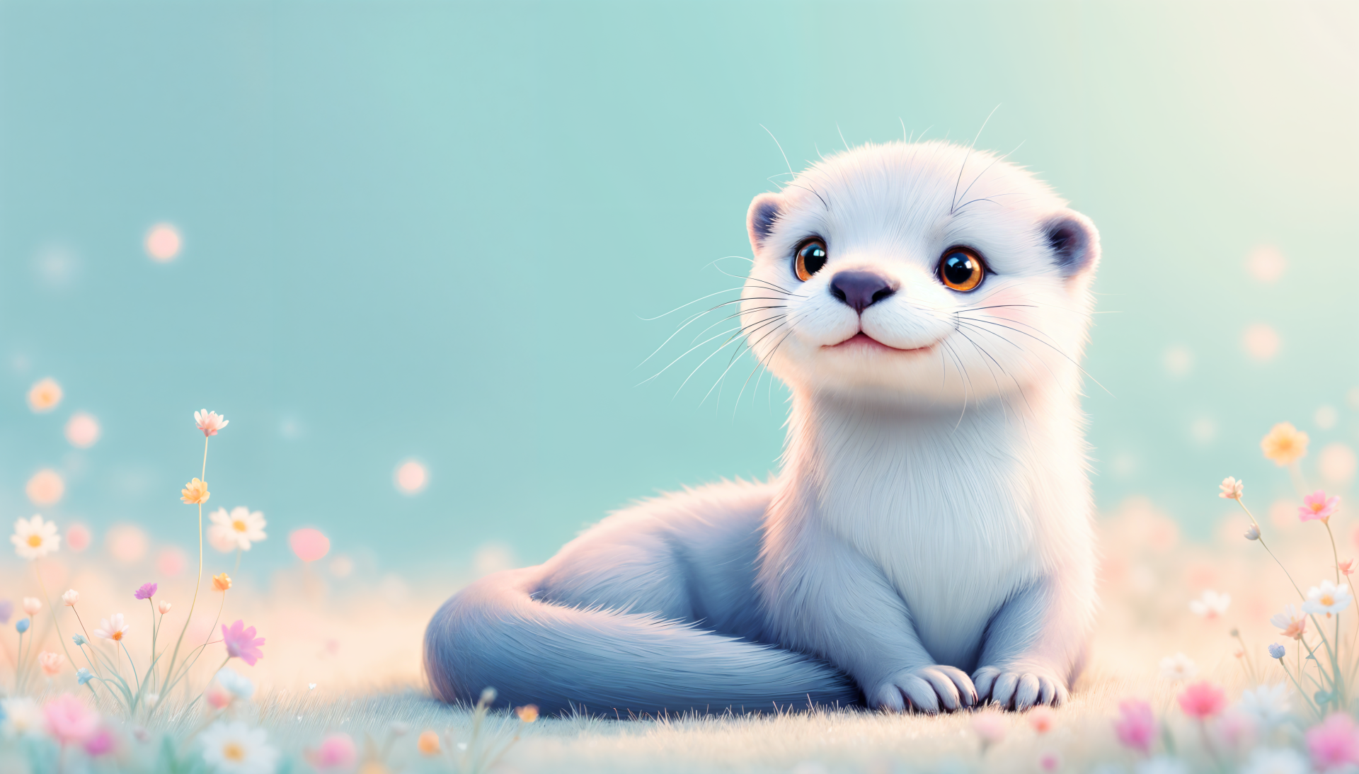 A cute otter lies among soft flowers, its bright eyes and playful expression creating a charming scene in this 4K Ultra HD desktop wallpaper and background.