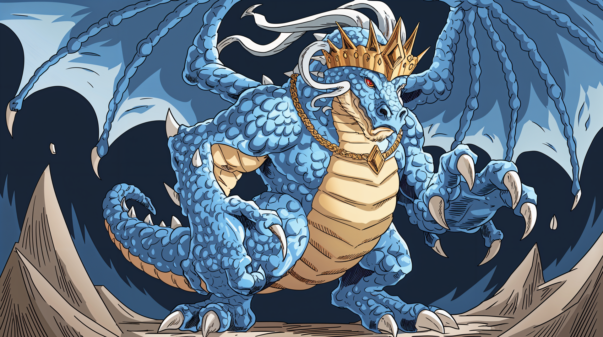 A vibrant 4K Ultra HD wallpaper featuring a majestic blue dragon with a crown, showcasing intricate scales and powerful wings, set against a dramatic background.