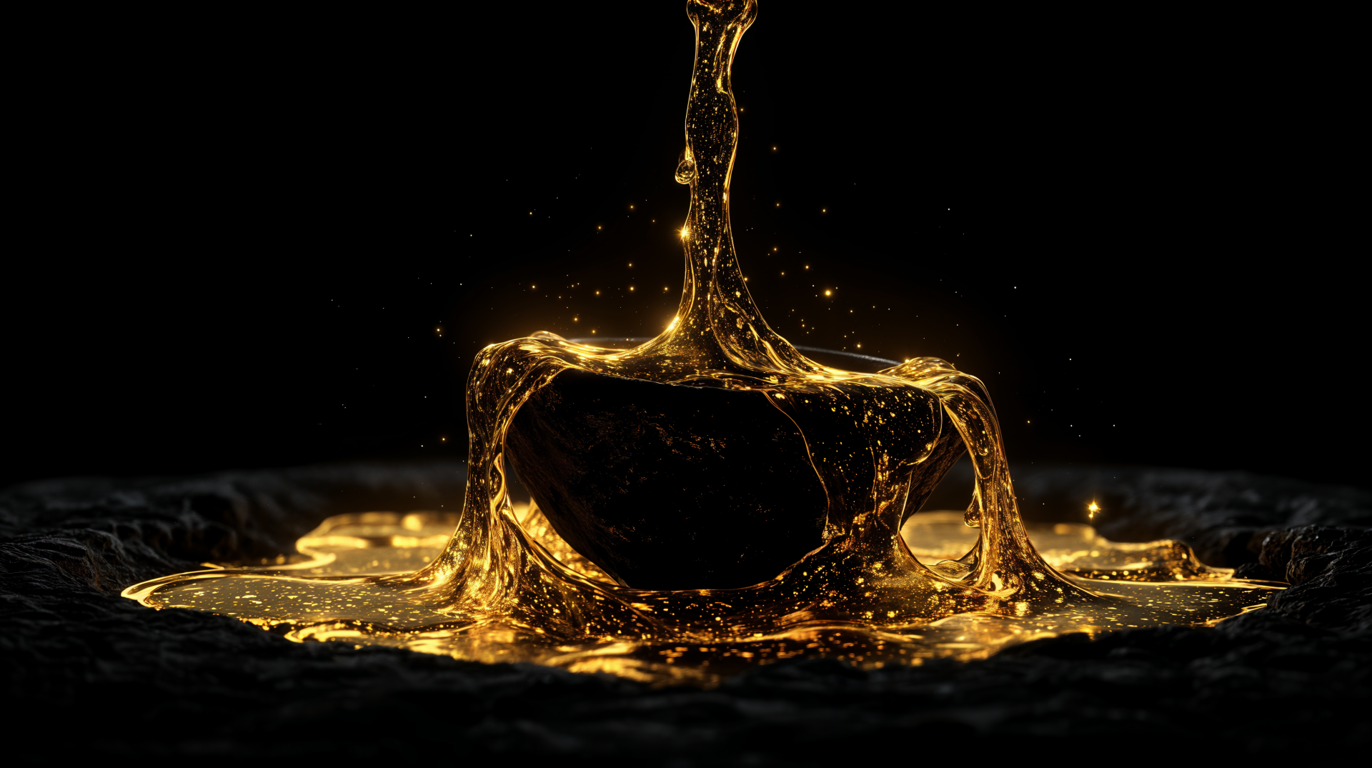 A shimmering gold liquid splash captured in stunning detail against a black background, rendered as a 4K Ultra HD PC desktop wallpaper and background.