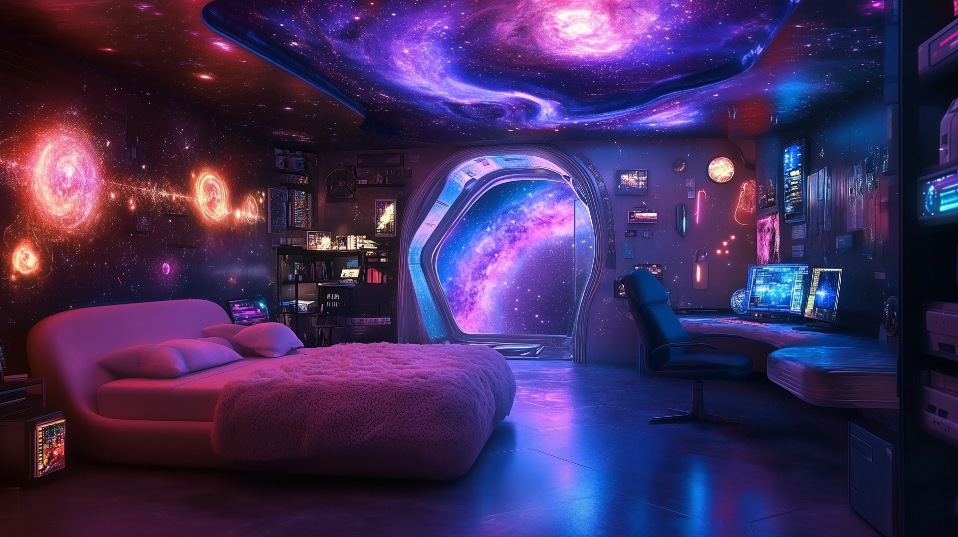 Futuristic Space Room HD Wallpaper: Cosmic Serenity Interior by patrika ...
