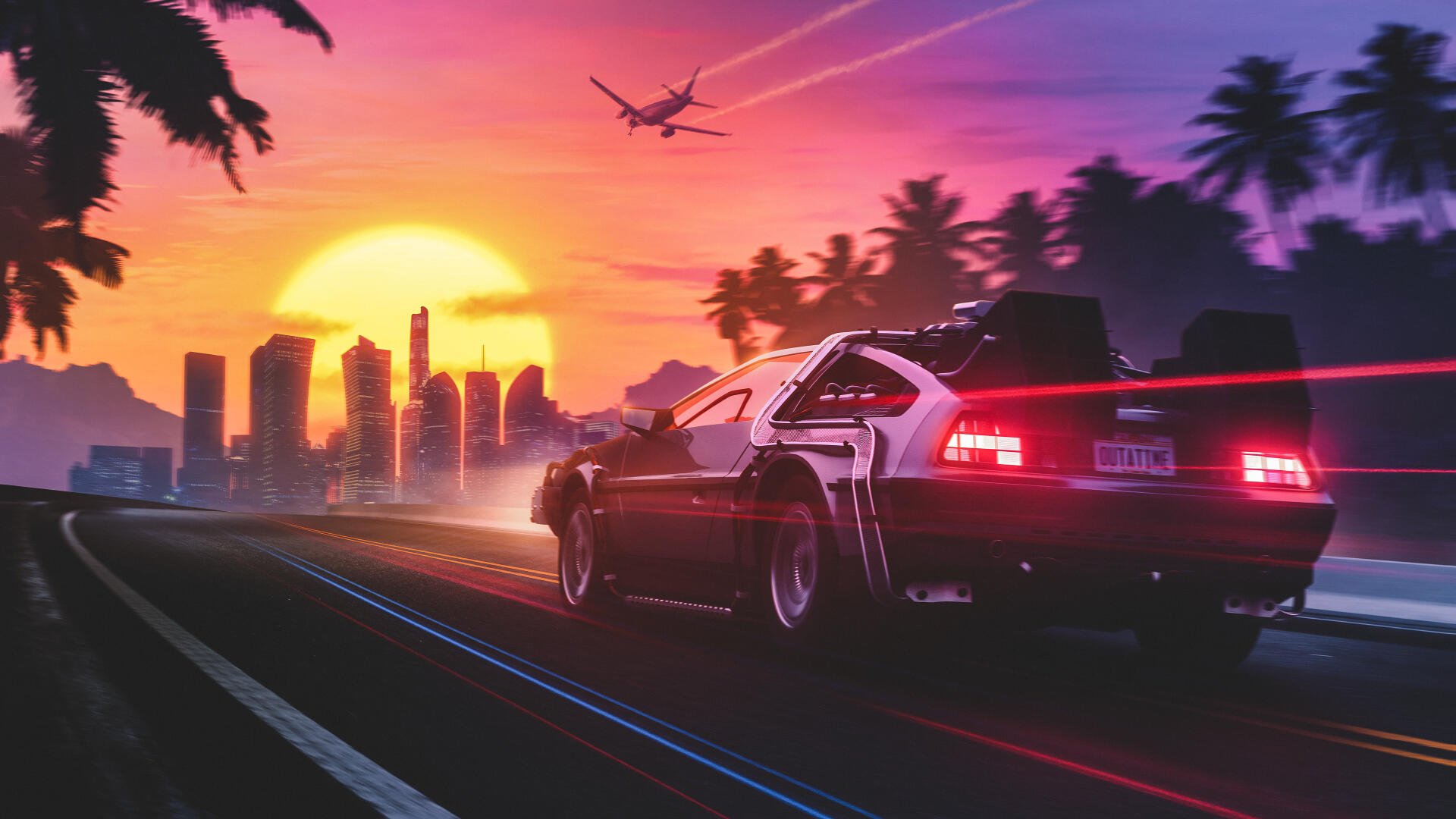 DeLorean Synthwave Sunset by pedrodelriojr