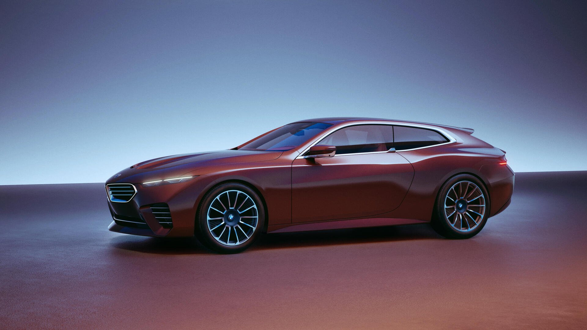 Sleek maroon BMW Speedtop car showcased in an 8K Ultra HD PC desktop wallpaper with a smooth gradient background.
