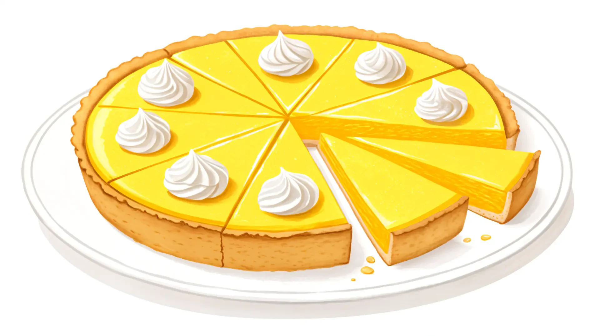 A bright and detailed 4K Ultra HD PC desktop wallpaper featuring a sliced lemon pie topped with dollops of whipped cream on a white plate.