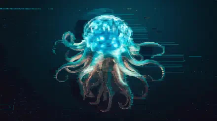 A stunning deep sea creature adorned with glowing features, set against a dark background, perfect as a 4K Ultra HD desktop wallpaper.